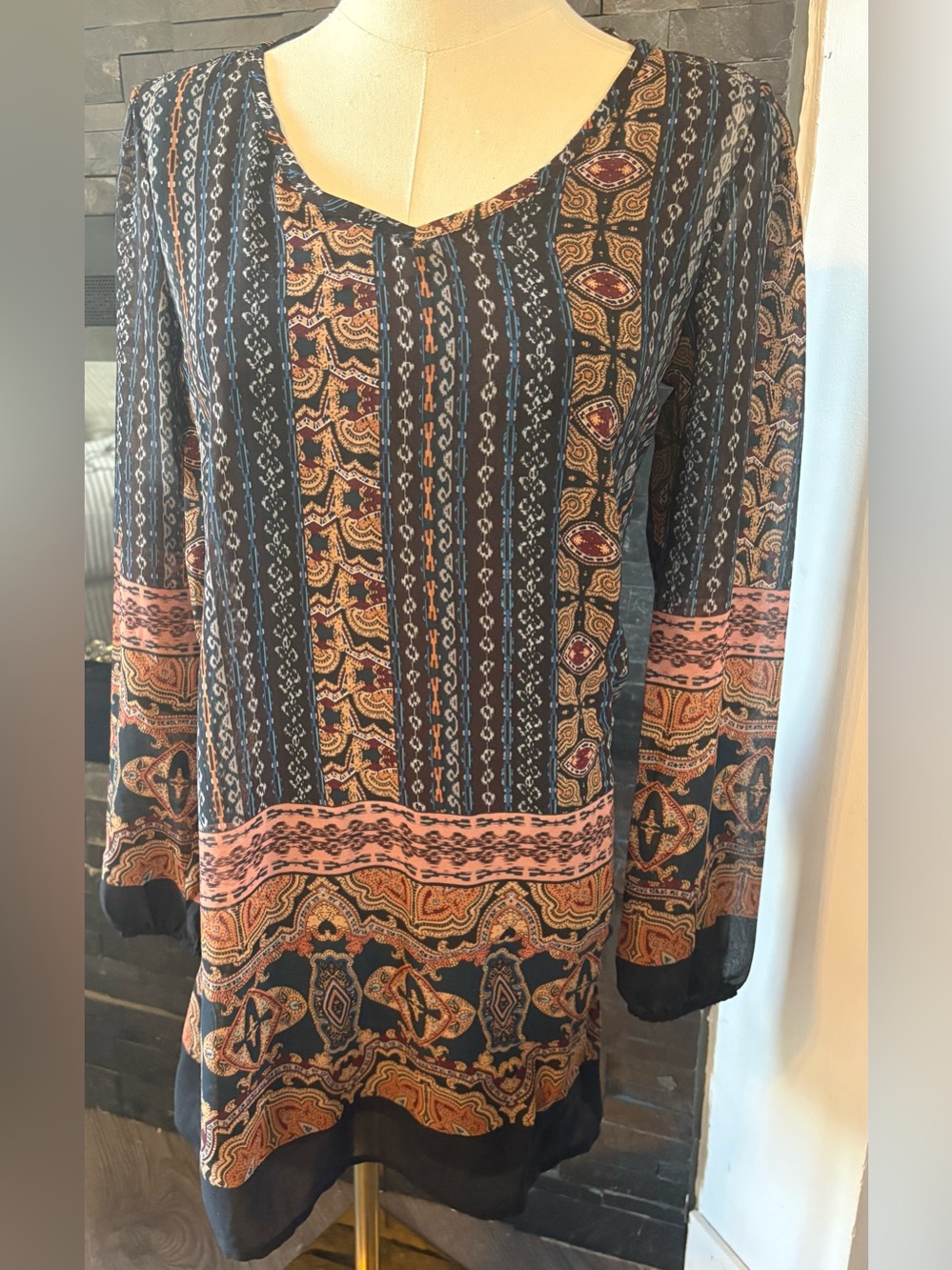 SoyaConcept Black Boho Tunic with Multicolor Trim